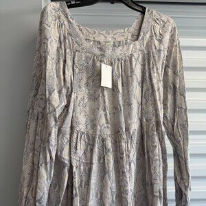 Ava & James Snakeskin Blouse, Brown/ Beige, Size XL